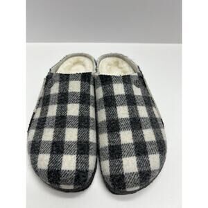 Birkenstock Zermatt Women’s Wool Felt Plaid Size 8/9 EU 39 Black White Shearling